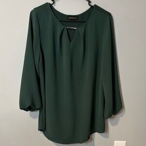 Forest Green Drapey Blouse with Keyhole Neckline Business‎ Casual